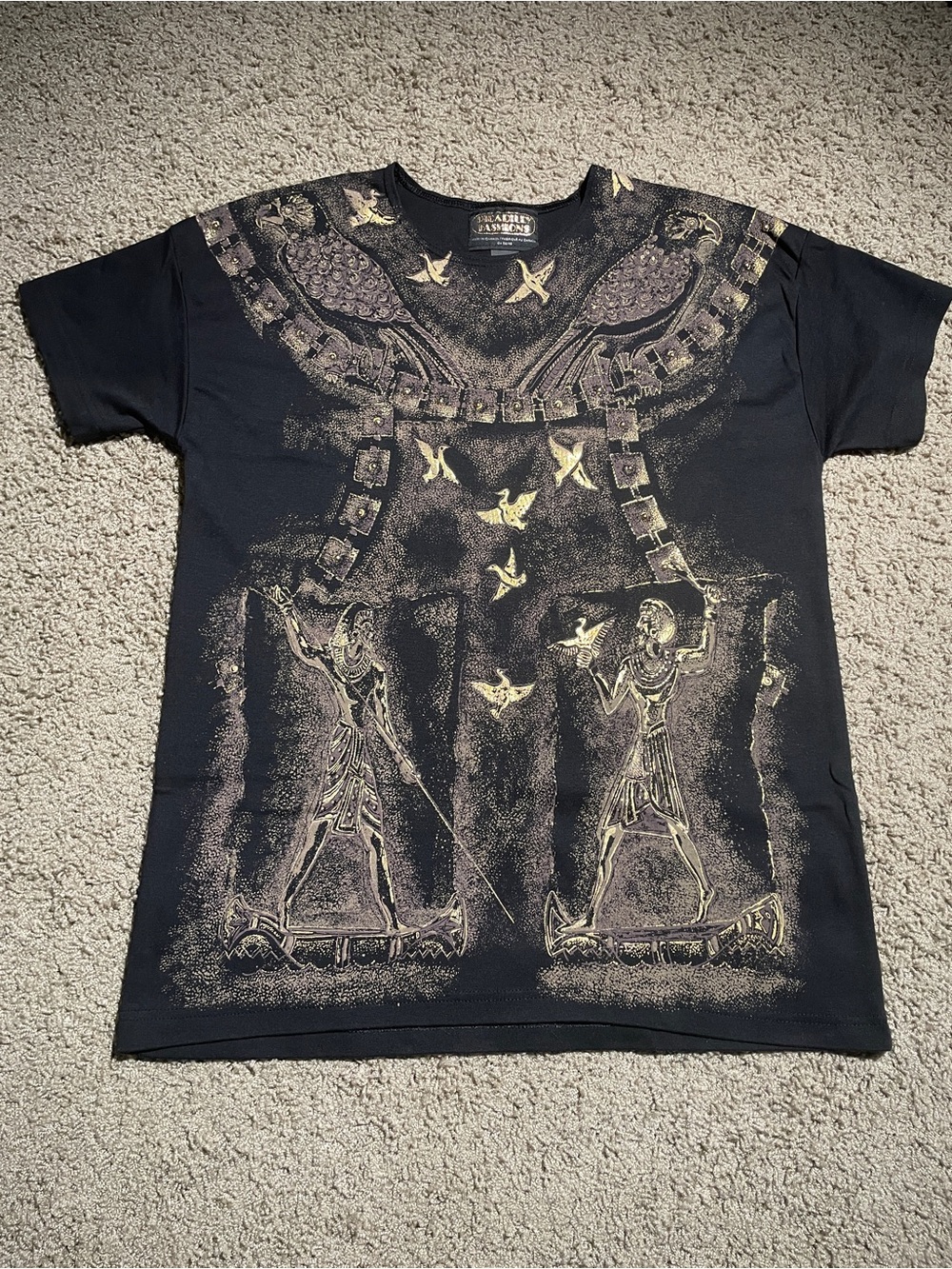 Picadilly Canada Vintage Egyptian Graphic Top Gold Metallic Sheen One Size OS